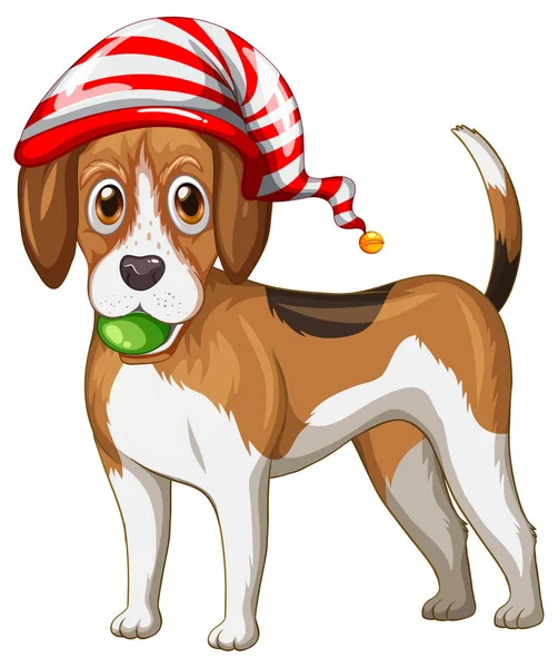 Beagle Σκυλί Φορώντας Χριστούγεννα Καπέλο Εικονογράφηση — Διανυσματικό Αρχείο