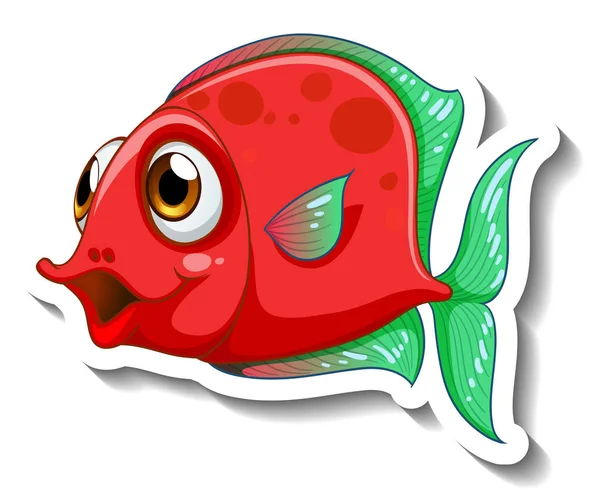 Etiqueta Desenhos Animados Animais Marinhos Com Ilustração Peixe Bonito —  Vetores de Stock