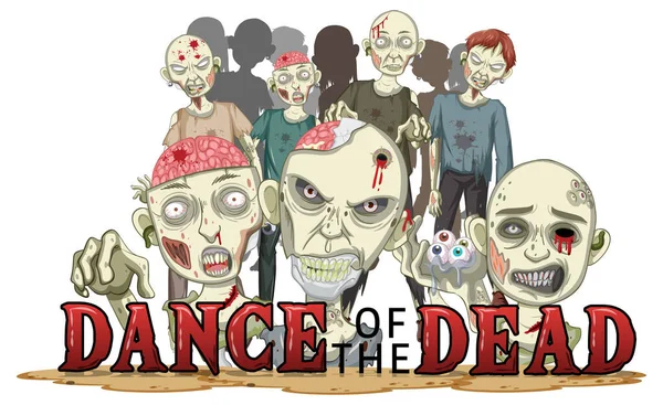 Zombies Espeluznantes Con Logotipo Palabra Muerta Para Ilustración Halloween — Vector de stock