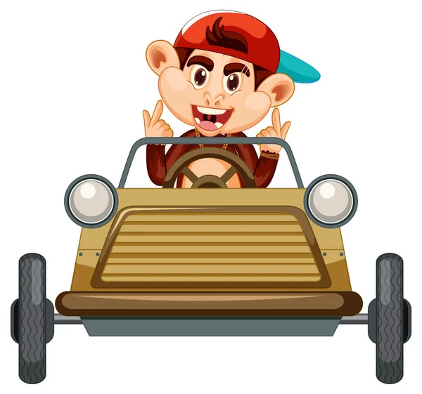 Swag Monkey Driving Race Car White Background Illustration — Stockvector