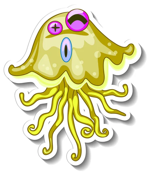 Medusas Animales Mar Dibujos Animados Etiqueta Engomada Ilustración — Archivo Imágenes Vectoriales