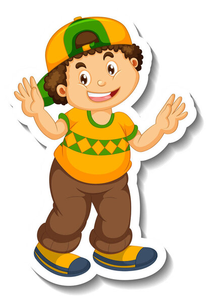 Sticker template with a chubby boy cartoon character isolated illustration