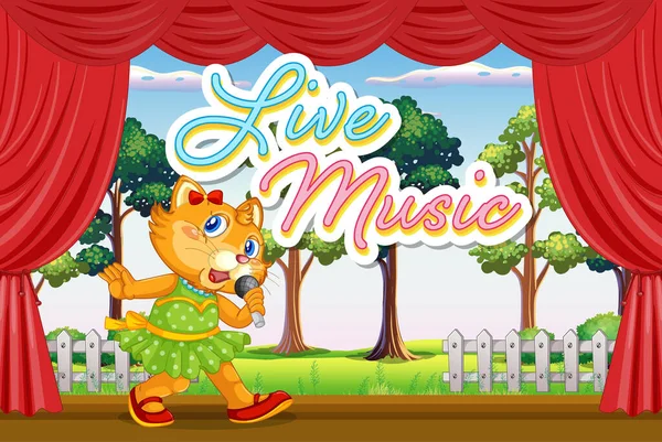 Little Cat Performing Singing Stage Illustration —  Vetores de Stock