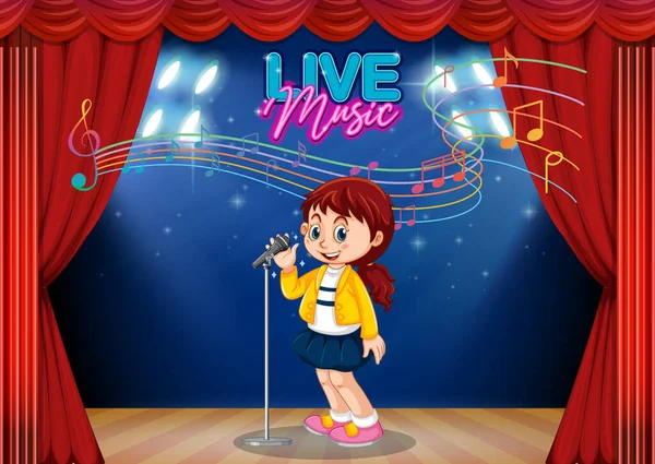 Little Girl Performing Singing Illustration — ストックベクタ