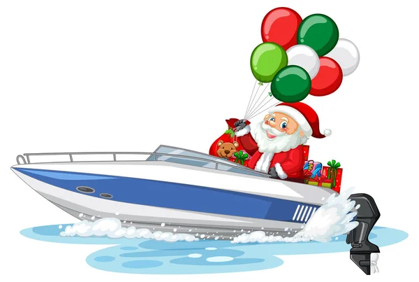 Christmas Santa Speed Boat His Gifts Illustration — Stock Vector