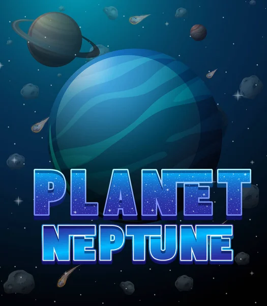 Planet Neptune Ord Logotyp Affisch Illustration — Stock vektor