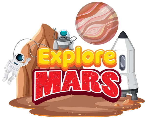 Poznaj Projekt Logo Słowa Mars Astronauta Ilustracji Planety Grafika Wektorowa
