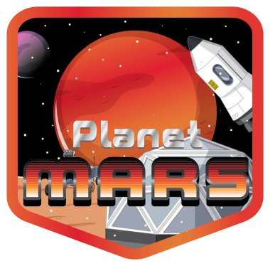Mars Gezegeni kelime logosu tasarımı ile uzay istasyonu çizimi