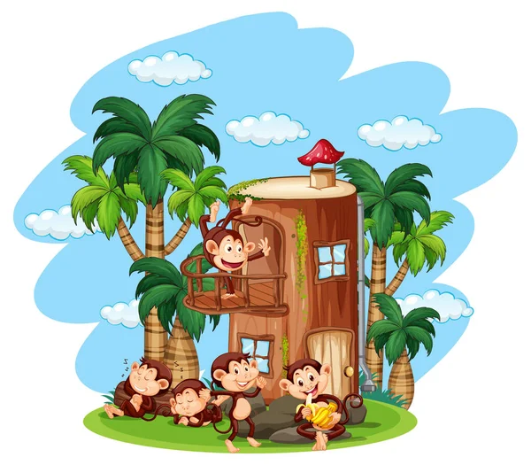 Izolowana Wyspa Niegrzecznymi Małpami Ilustracja — Wektor stockowy