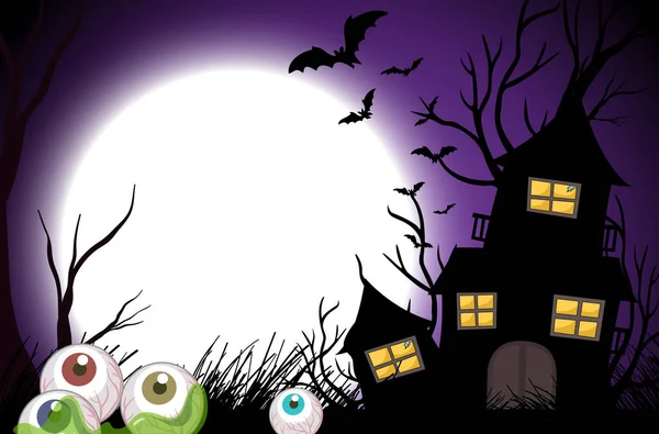 Empty Full Moon Template Haunted House Silhouette Illustration — Vettoriale Stock
