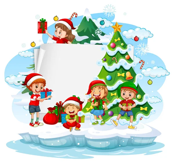 クリスマスのテーマのイラストで子供と空のバナー — ストックベクタ