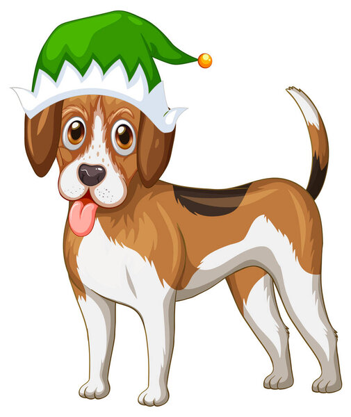 Beagle dog wearing Christmas hat illustration