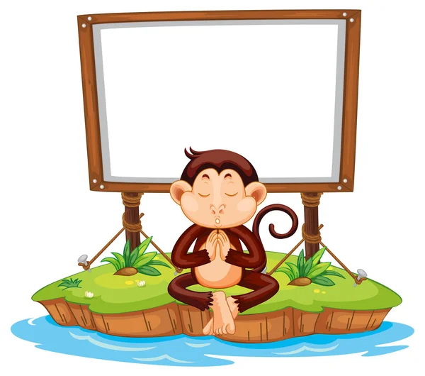 Meditující Opice Prázdnou Deskou Bílém Pozadí Ilustrace — Stockový vektor