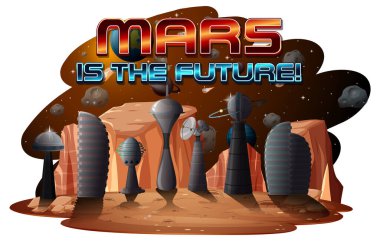 Mars, uzay istasyonu illüstrasyonu ile geleceğin logo tasarımı