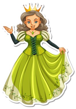 Güzel kraliçe çizgi film karakteri çıkartması.