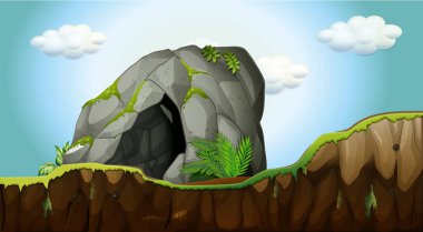 Taş mağara illüstrasyonlu boş doğa sahnesi