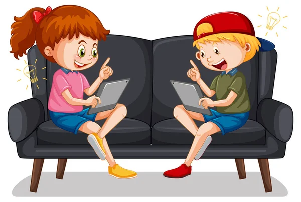 Kids Leaning Online Tablet Illustration — Stockvector