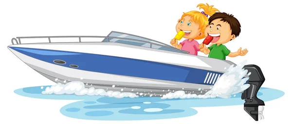 Beyaz Arkaplanda Sürat Teknesinde Birkaç Çocuk — Stok Vektör