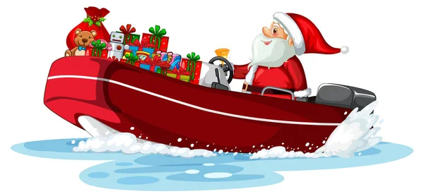 Christmas Santa Boat His Gifts Illustration — стоковый вектор