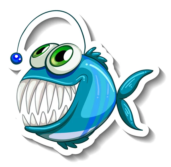 Illustrazione Adesivi Pesce Pescatore Cartone Animato — Vettoriale Stock