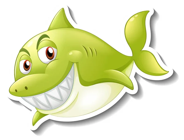Smiling Tiburón Dibujo Animado Etiqueta Ilustración — Vector de stock