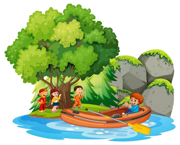 带有儿童卡通人物插图的孤立森林 — 图库矢量图片