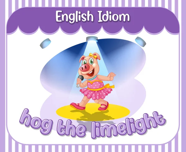 English Idiom Picture Description Hog Limelight Illustration — Stock Vector