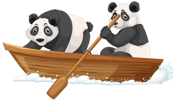 Panda Barca Legno Stile Cartone Animato Illustrazione — Vettoriale Stock