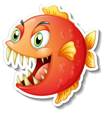 Kızgın piranha balığı çizgi film çıkartması çizimi