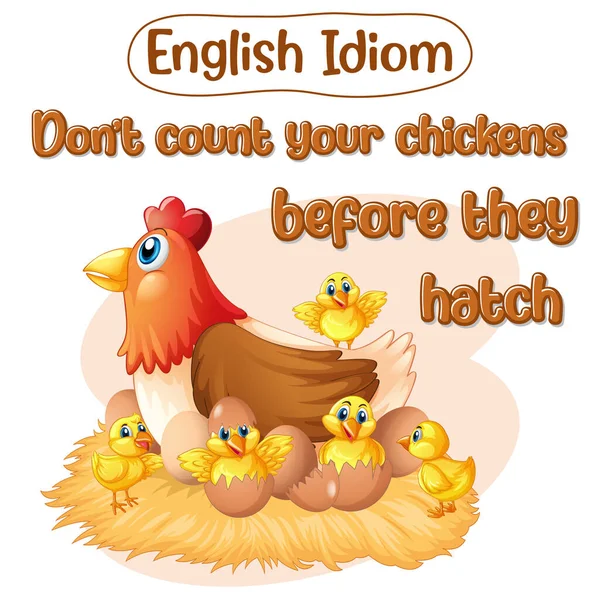英語の慣用句は鶏が絵を描く前に数えない — ストックベクタ