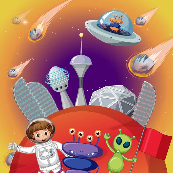 Astronaut Alien Outer Space Illustration — Vettoriale Stock