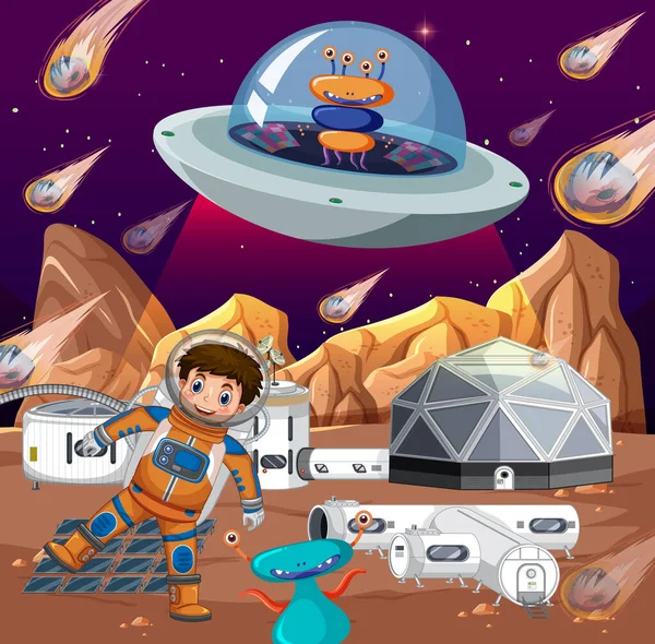 Astronauta Extraterrestres Planeta Ilustración — Archivo Imágenes Vectoriales