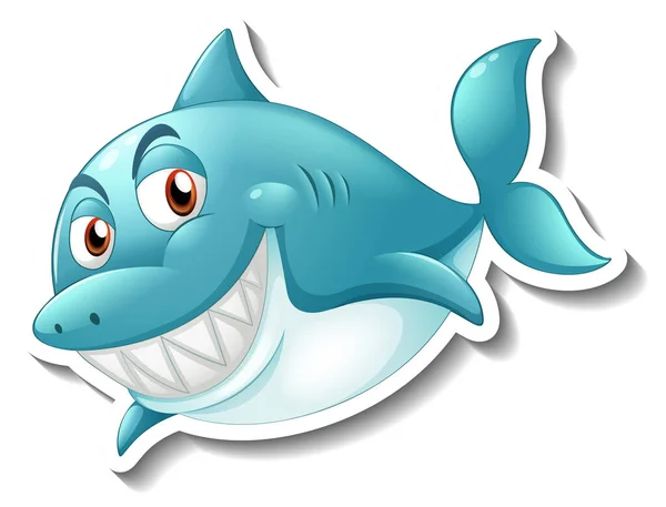 Autocollant Sourire Requin Dessin Animé Illustration — Image vectorielle