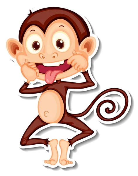 Monkey Med Retas Ansikte Tecknad Karaktär Klistermärke Illustration — Stock vektor
