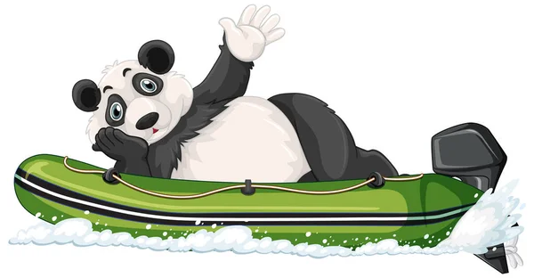 Panda Motor Inflatable Boat Cartoon Style Illustration — Stock Vector