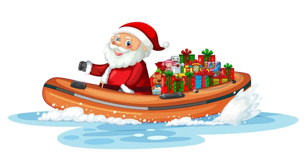 Christmas Santa Claus Inflatable Boat His Gifts Illustration — Stock vektor