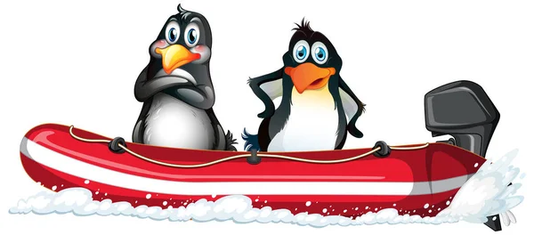 Penguins Motor Inflatable Boat Illustration — Image vectorielle