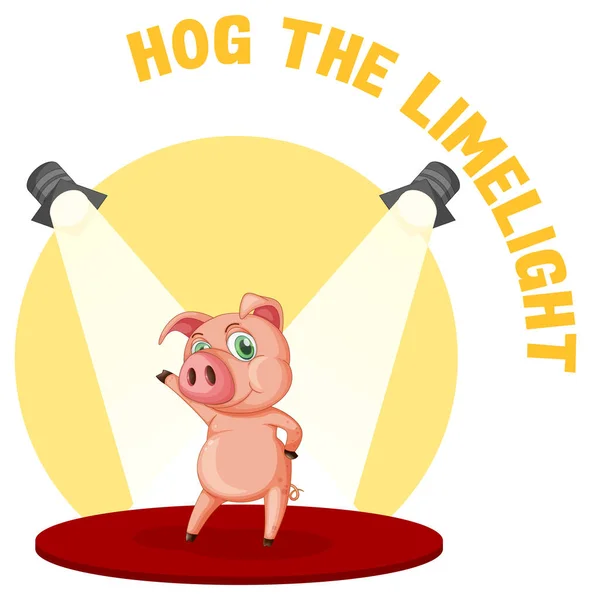 English Idiom Picture Description Hog Limelight Illustration — Stock Vector