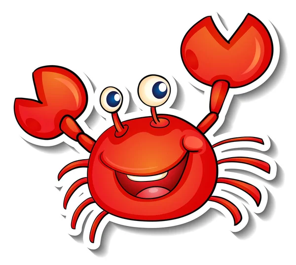 Smiling Red Crab Cartoon Sticker Illustration — ストックベクタ