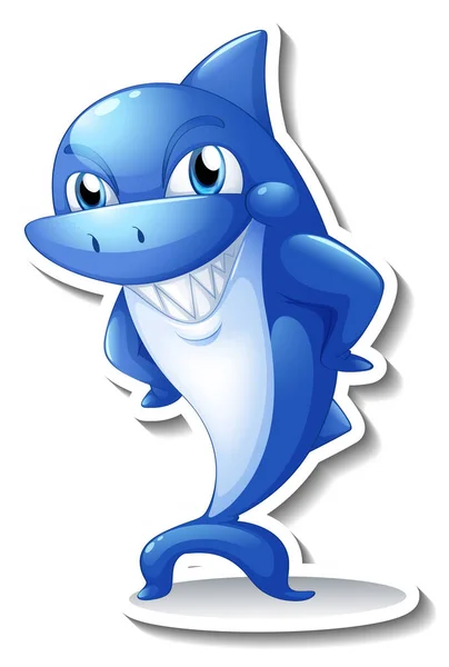 Smiling Shark Cartoon Sticker Illustration — Stock Vector