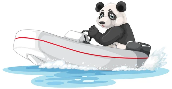 Panda Speed Boat Cartoon Style Illustration — Stok Vektör