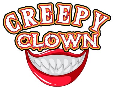 Creepy clown word logo with scary clown mouth illustration