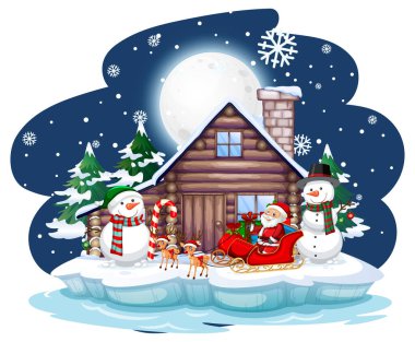 Noel Baba 'nın kızakla çizdiği karlı gece.