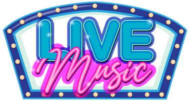 Live Music logo design with neon hand drawn font illustration