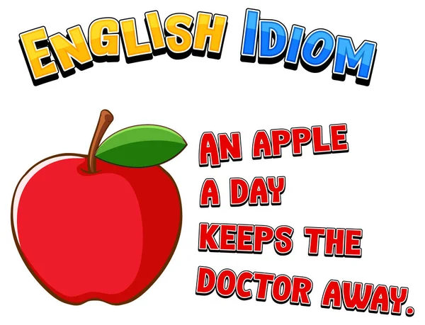 一天有一个苹果的英语成语使医生远离插图 — 图库矢量图片