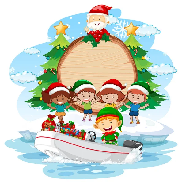 Leeres Banner Mit Weihnachtselfen Die Geschenke Boot Ausliefern — Stockvektor