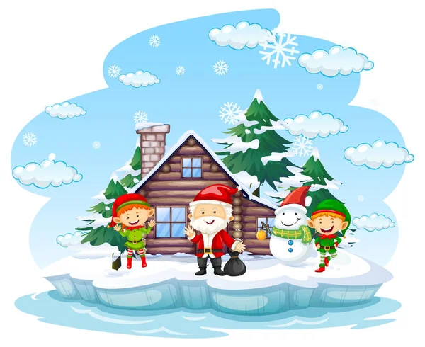Χιονάτη Μέρα Τον Άγιο Βασίλη Και Χιονάνθρωπο Εικονογράφηση — Διανυσματικό Αρχείο