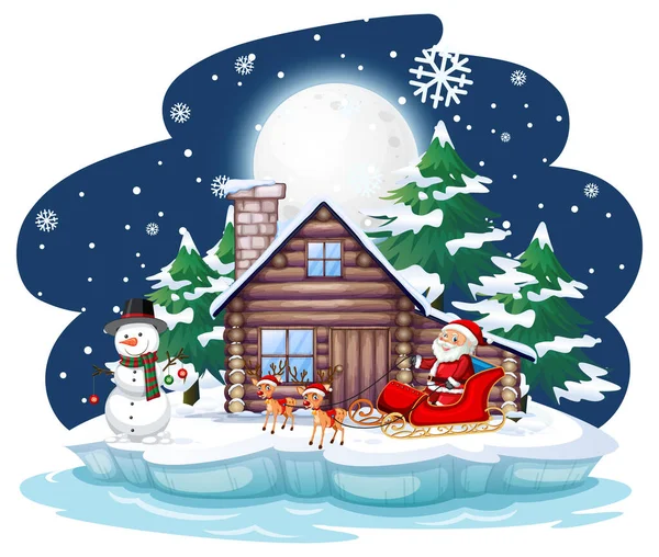 Noche Nevada Con Santa Claus Trineo Ilustración — Vector de stock