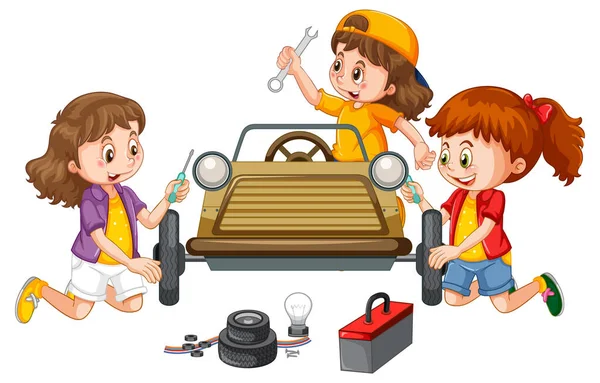 Παιδιά Επισκευή Αυτοκινήτου Μαζί Εικόνα — Διανυσματικό Αρχείο
