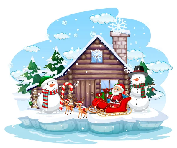 Día Nevado Con Santa Claus Ilustración Trineo — Vector de stock